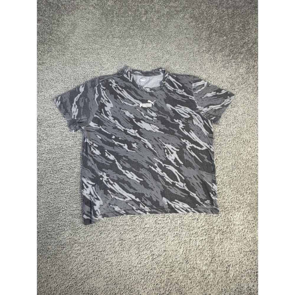 Puma Shirt Mens L Gray Camouflage Short Sleeve Crew Neck Tagless Cotton Logo